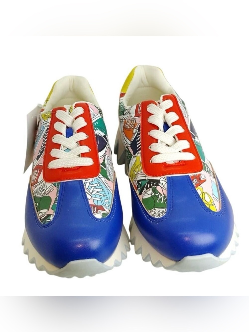 Women's Multicolor Patterned Sneakers with Blue Toe and Red Accents